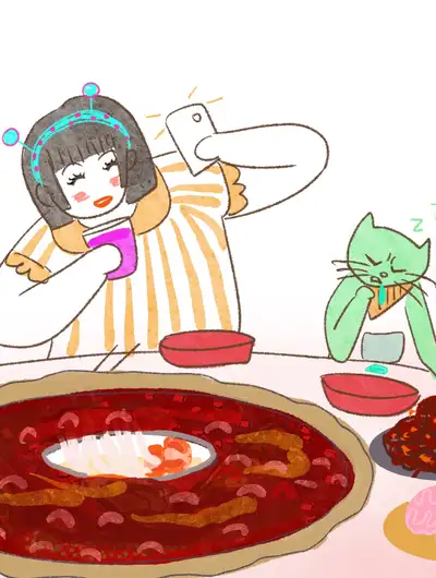 Q多多有点忙  围兜猫有点浪